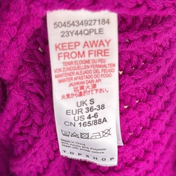 TOPSHOP Bold Oversize Chunky Knit V-Neck Bright Purple Sweater Size S - Picture 8 of 8